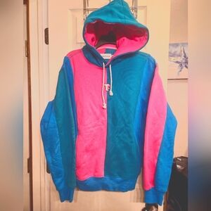 Teddy Fresh Blue Pink green Colorblock hoodie sweatshirt sz Medium